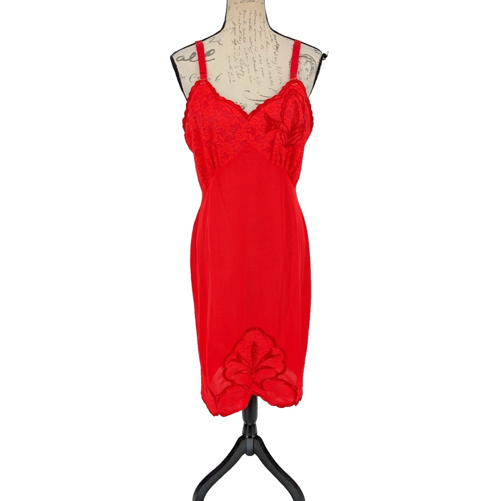 SLIP DRESS SIZE 38 Coral  Baby Doll Lace Embroidery Y2K Romantic